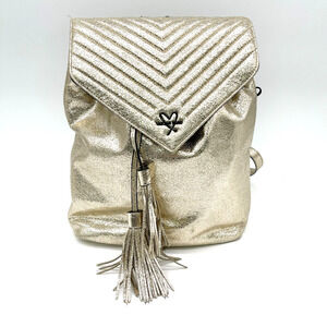 Victorias Secret V-Quilt Gold Crackle Metallic Backpack Tassels‎ Glam Retired